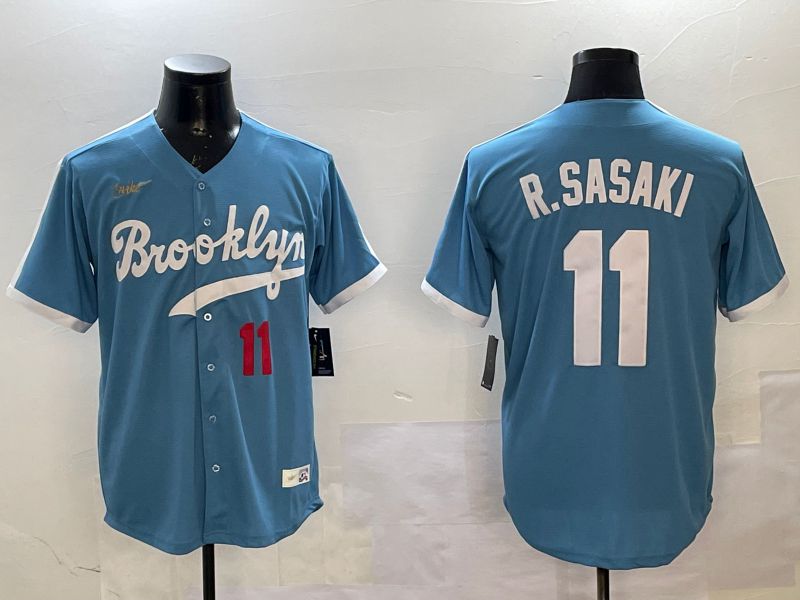 Men Los Angeles Dodgers 11 R.Sasaki Light Blue Fashion Game 2025 Nike MLB Jersey style 3